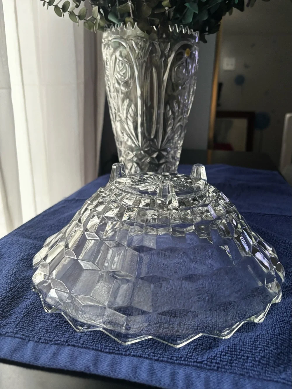 Clear Pressed Glass Footed Bowl - Scalloped Edge